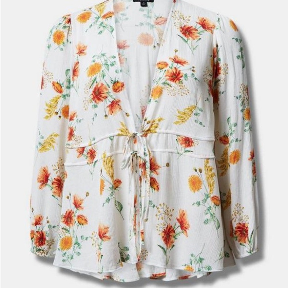 Torrid Floral Blouse - White and Orange